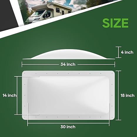 RVGUARD RV Skylight Replacement Outer Dome - White - 14*30
