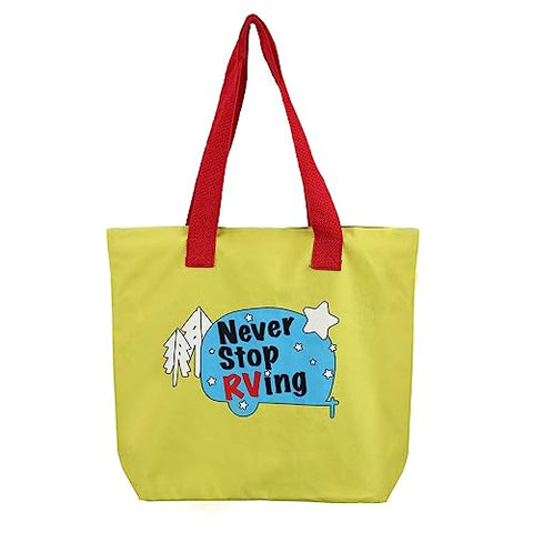 RVGUARD Canvas Tote Bag, 15"x17" Shopping Bag, Never Stop RVing Canvas Tote Bag, Green