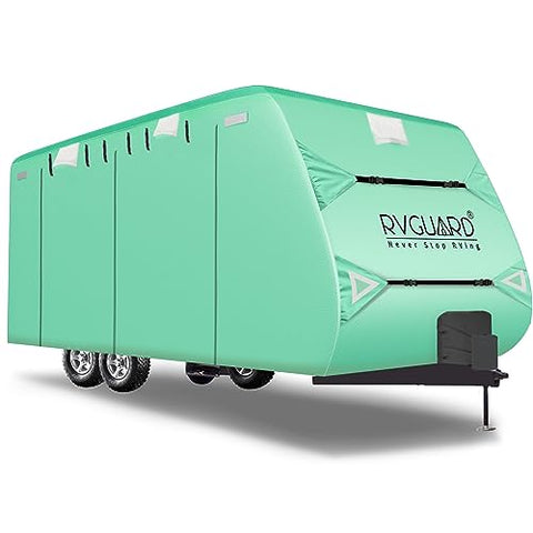 RVGUARD Travel Trailer Cover, 300D Oxford Cover fits for 18' - 20' RV, Upgrade UV Resistant Oxford Fabric, Quick Side Door Access, Come with Maintenance Accessory and Storage Bag