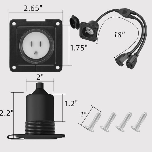 Cable Plug Inlet RVGUARD 15 Amp 125V AC Power Inlet Port Plug | Dual 18