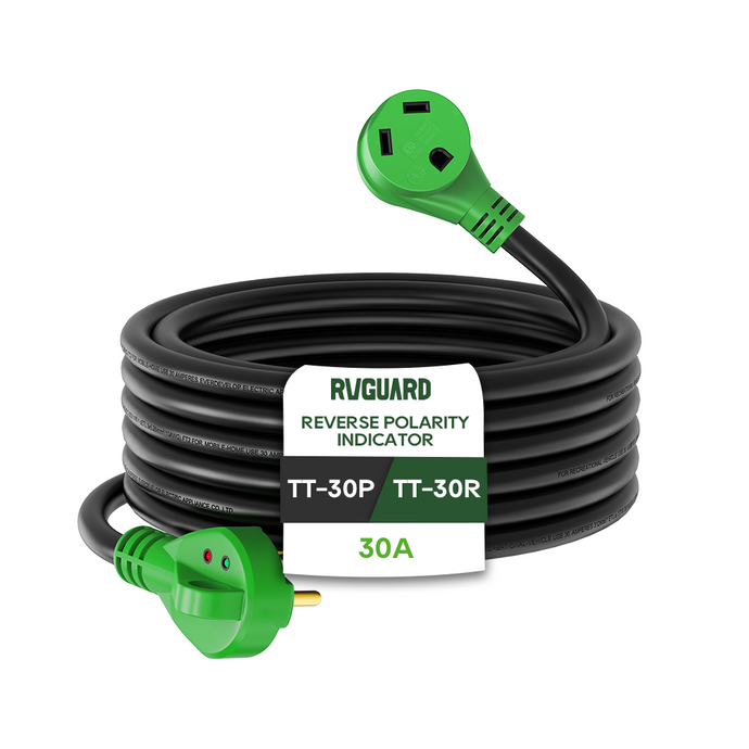 30 Amp RV Extension Cord with Reverse Polarity Indicator