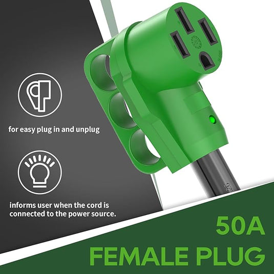 3 Prong RV Generator Adapter Cord 30 Amp to 50 Amp - Easy plug and unplug - informs user when the cord is connected to the power source