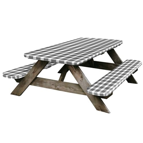 RVGUARD Picnic Table Cover and Bench Covers, 30x96 Inch, Black & White, Fitted Tablecloth Cover with Elastic Edge, Water and Oil Proof