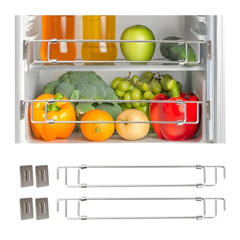 RV Adjustable Fridge Bars Stainless Steel Rods Refrigerator Tension Rod, Holds Food and Drinks in Place, Extends Between 12-3/4" and 22-7/8" for RV Fridge, Kitchen, Cupboard, Bookshelf (2 Packs)
