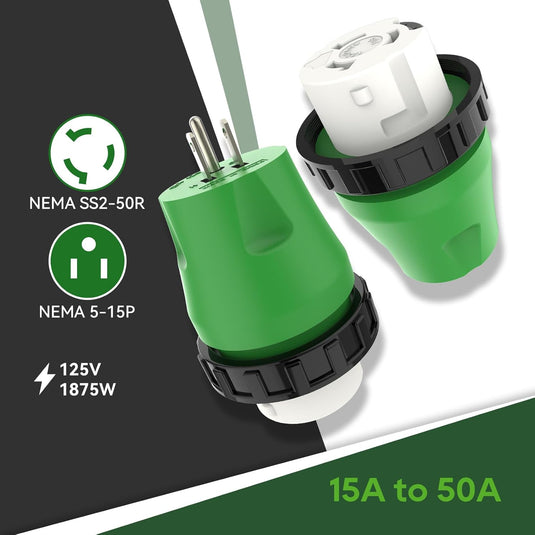 15 Amp to 50 Amp RV Adapter Plug - 5-15P to SS2-50R