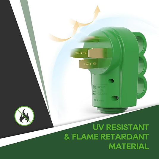 thumbnail image 2 of RVGUARD 50 Amp RV Male Plug Replacement - NEMA 14-50P, 125/250V, With Safety Disconnect Handle (Green) 2 of 14