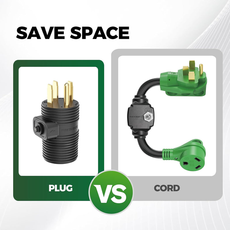 Load image into Gallery viewer, 50 Amp to 30 Amp RV Adapter Plug with Circuit Breaker - 14-50P to TT-30R
