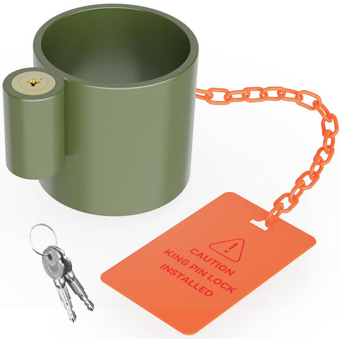 RVGUARD 5th Wheel Lock (Green), Heavy Duty Steel King Pin Lock with Anti-Theft Warning Tag, for 5th Wheel/Semi Trailers/RVs/Containers