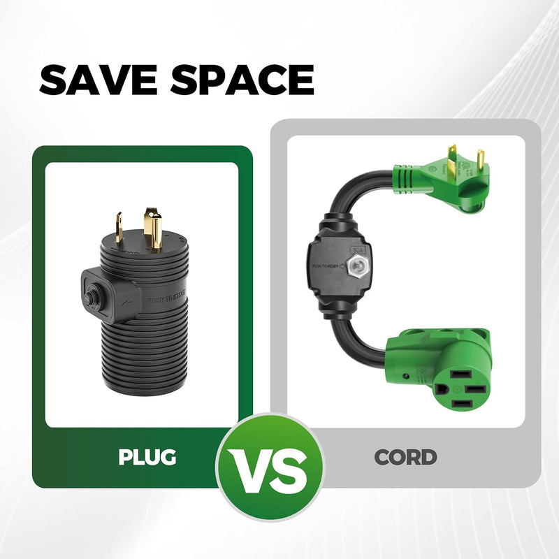 Load image into Gallery viewer, 30 Amp to 50 Amp RV Adapter Plug with Circuit Breaker - TT-30P to 14-50R
