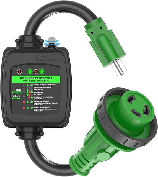 15 Amp to 30 Amp RV Surge Protector Adapter - 5-15P to L5-30R