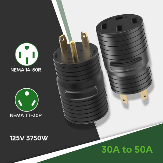 30 Amp to 50 Amp RV Plug Adapter - TT-30P to 14-50R
