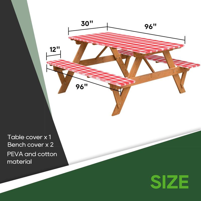 Load image into Gallery viewer, RVGUARD Picnic Table Cover and Bench Covers, 30x96 Inch, Red &amp; White, Fitted Tablecloth Cover with Elastic Edge, Water and Oil Proof
