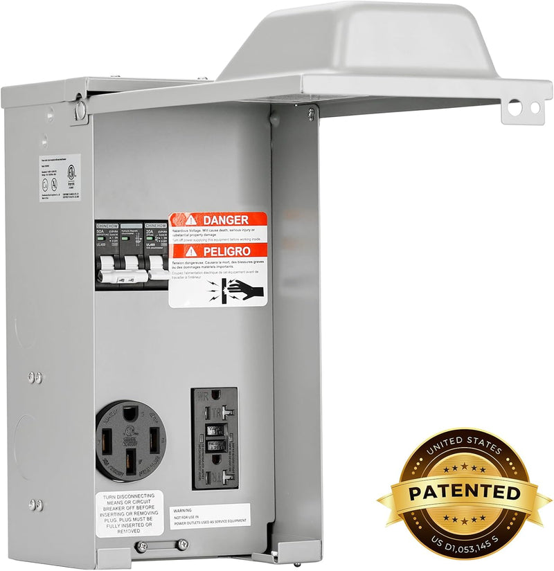 Load image into Gallery viewer, 2 Receptacles Power Outlet Panel with 20 Amp Adapter - 20A + 50A
