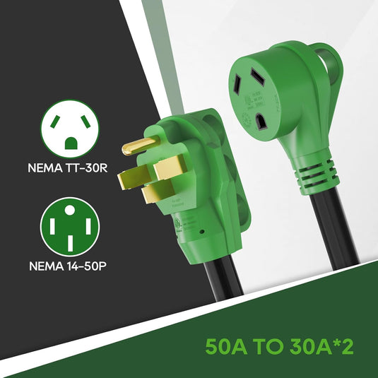 50 Amp to Dual 30 Amp RV Y Adapter Cord - 14-50P to Dual TT-30R