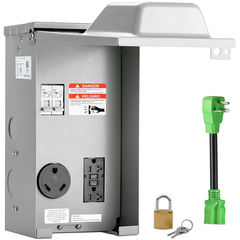 Load image into Gallery viewer, 2 Receptacles Power Outlet Panel with 20 Amp Adapter - 20A + 30A
