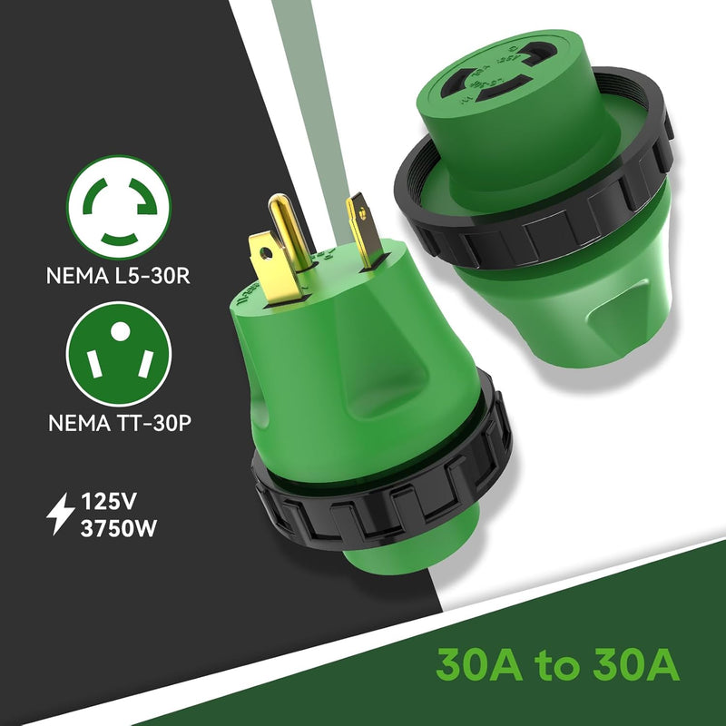 Load image into Gallery viewer, 30 Amp to 30 Amp RV Adapter Plug - TT-30P to L5-30R

