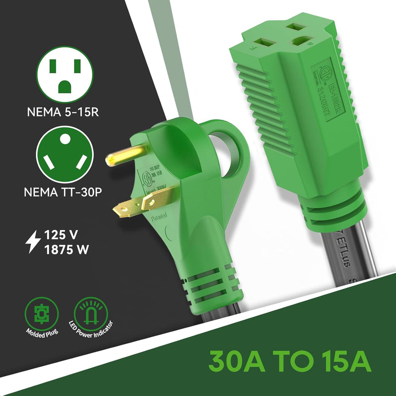 Load image into Gallery viewer, 30 Amp to 15 Amp RV Power Adapter Cord
