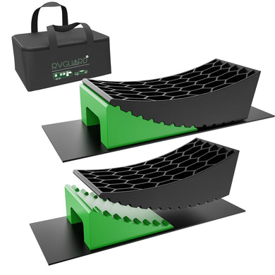 RVGUARD Camper Levelers, Up to 35,000 lbs RV Camper Leveling Kit with Curved Levelers and Wheel Chocks, Offers Gradual Height Changes Instead of Block Height Increments, Comes with Anti-slip Mats