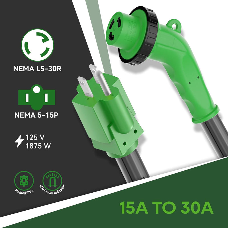 Load image into Gallery viewer, 135° 15A to 30A RV Plug Adapter with Locking Connector
