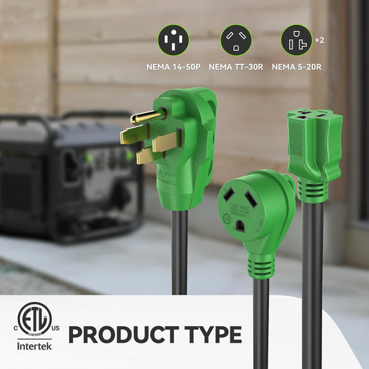 3-Way Generator Adapter - 14-50P to 1 x TT-30R + 2 x 5-20R