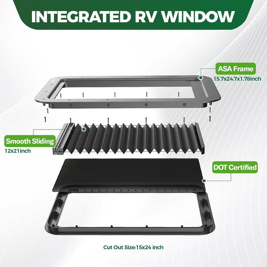 All-in-One RV Door Window with Sliding Shade - 15.7" x 24.7"