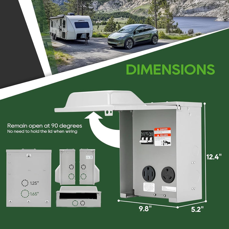 2 Receptacles 30A + 50A RV Power Outlet with Breaker