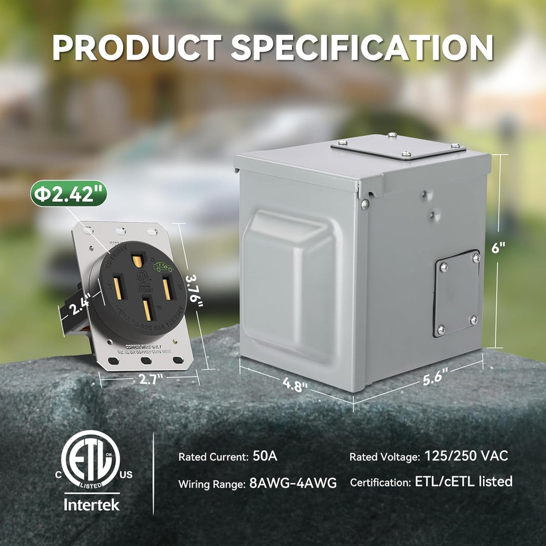 Ev Rv Outlet Box RVGUARD 50 Amp RV Outlet | Heavy-Duty Outdoor Electrical Box for RV & EV