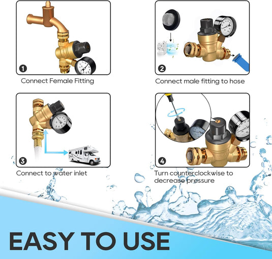 RV Water Pressure Regulator Valve with Adjustable Handle - RVGUARD
