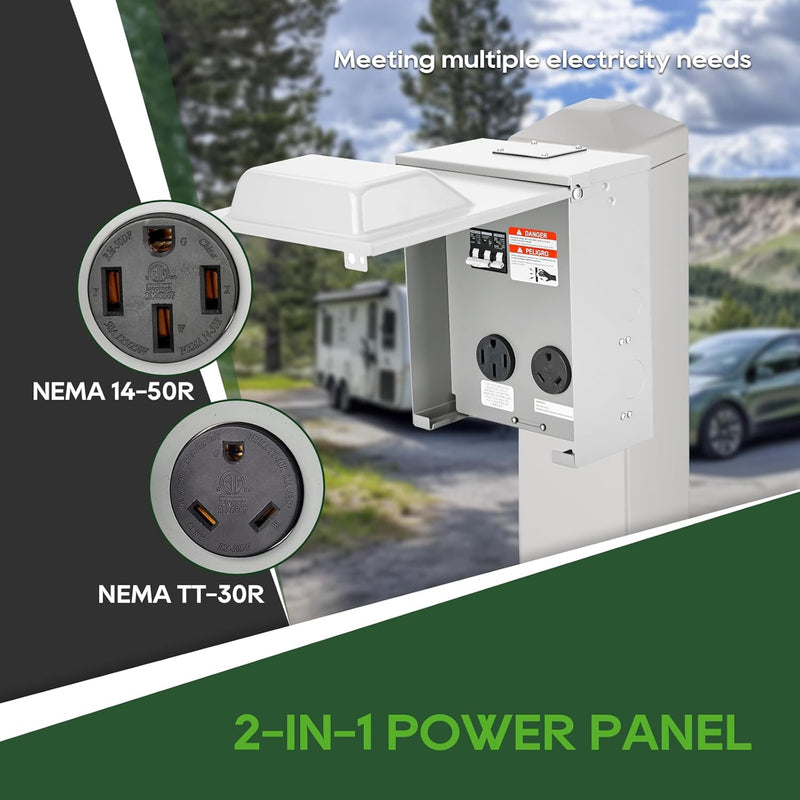 Load image into Gallery viewer, 2 Receptacles Power Outlet Panel with 20 Amp Adapter - 30A + 50A
