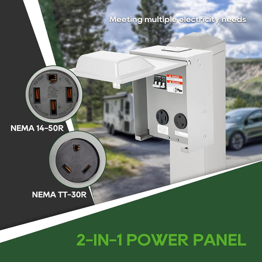 2 Receptacles Power Outlet Panel with 20 Amp Adapter - 30A + 50A