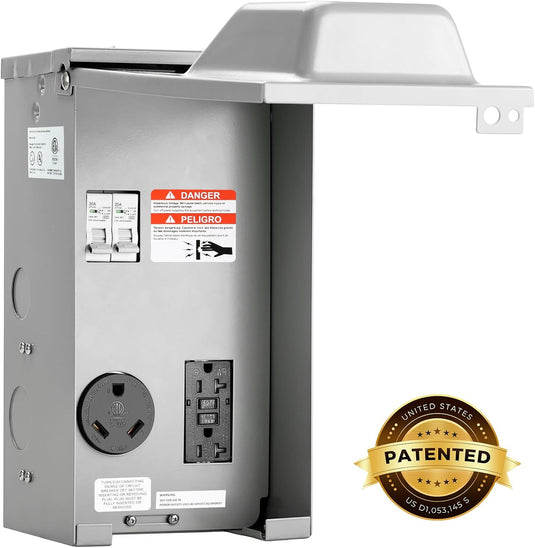 2 Receptacles Power Outlet Panel with 20 Amp Adapter - 20A + 30A