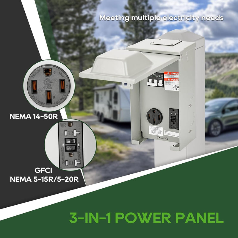 Load image into Gallery viewer, 2 Receptacles Power Outlet Panel with 20 Amp Adapter - 20A + 50A
