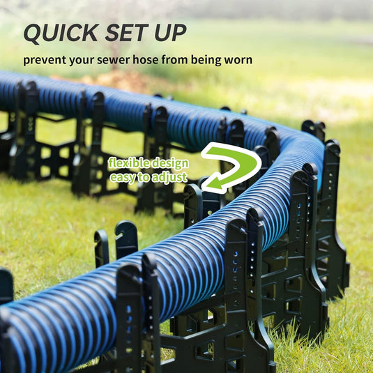 WELLUCK RV Sewer Hose Support 15FT | Adjustable Height Sewer Support With Rubber Bands For Travel Trailers