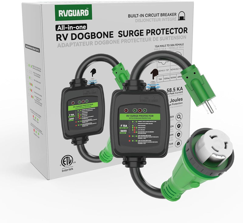 Load image into Gallery viewer, 15 Amp to 50 Amp RV Surge Protector Adapter - 5-15P to SS2-50R
