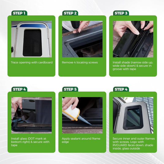 All-in-One RV Door Window with Sliding Shade - 15.7" x 24.7"