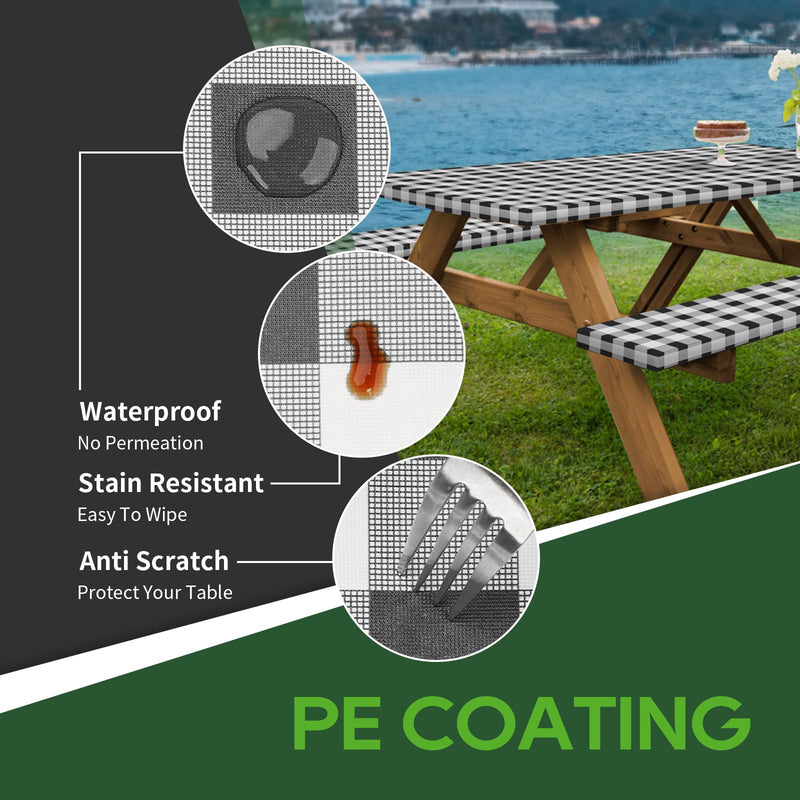 Load image into Gallery viewer, RVGUARD Picnic Table Cover and Bench Covers, 28x72 Inch, Black &amp; White, Fitted Tablecloth Cover with Elastic Edge, Water and Oil Proof
