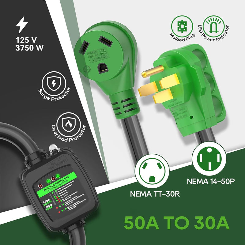 Load image into Gallery viewer, 50 Amp to 30 Amp RV Surge Protector Adapter - 14-50P to TT-30R
