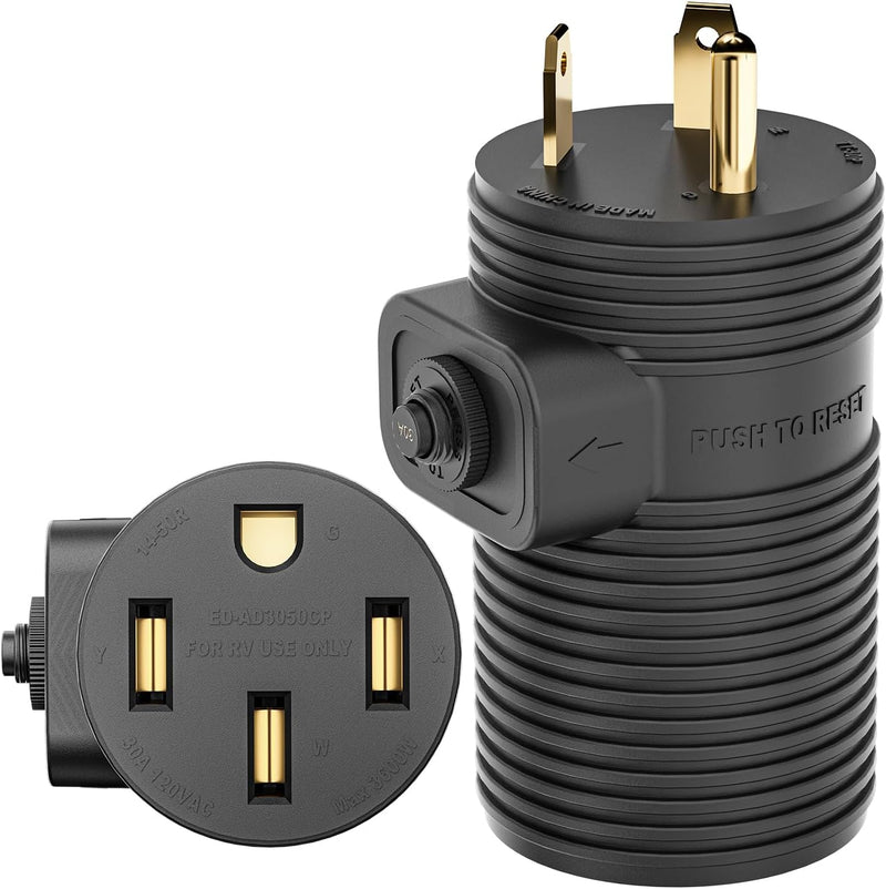 Load image into Gallery viewer, 30 Amp to 50 Amp RV Adapter Plug with Circuit Breaker - TT-30P to 14-50R
