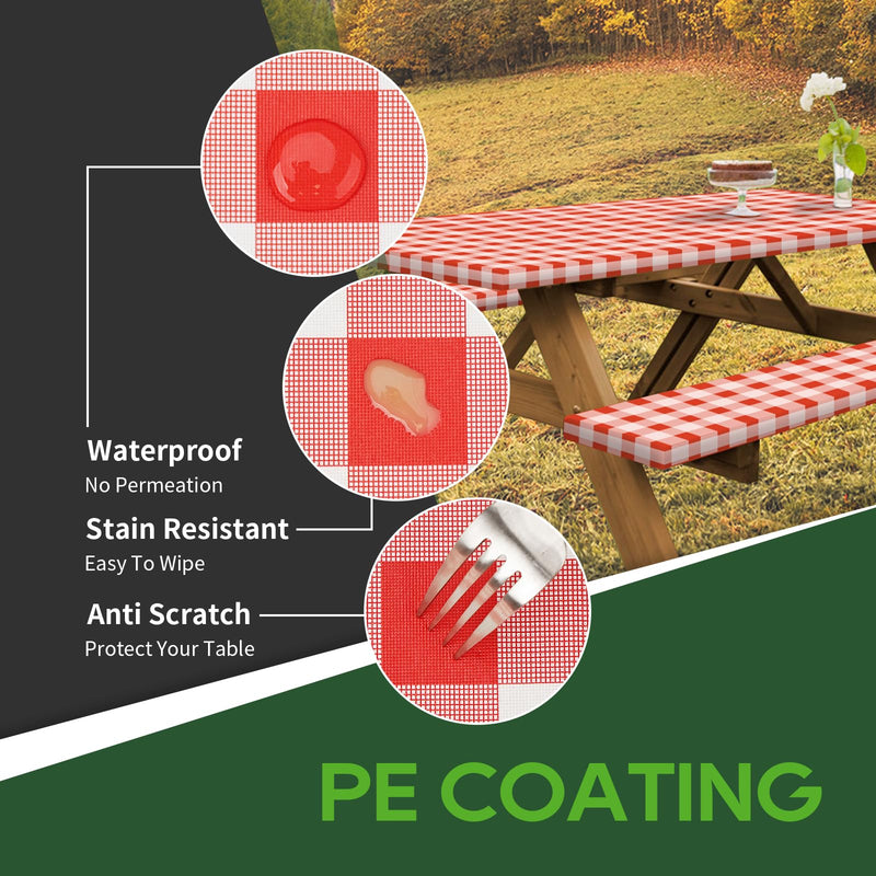 Load image into Gallery viewer, RVGUARD Picnic Table Cover and Bench Covers, 28x72 Inch, Red &amp; White, Fitted Tablecloth Cover with Elastic Edge, Water and Oil Proof
