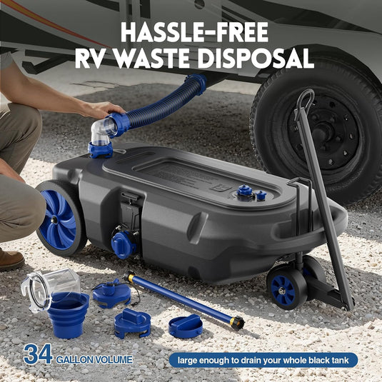34 Gallon Portable RV Waste Tank with 4 Wheels