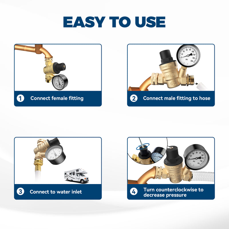 Load image into Gallery viewer, RV Water Pressure Regulator Valve with Adjustable Handle
