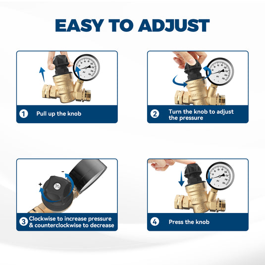 RV Water Pressure Regulator Valve with Adjustable Knob