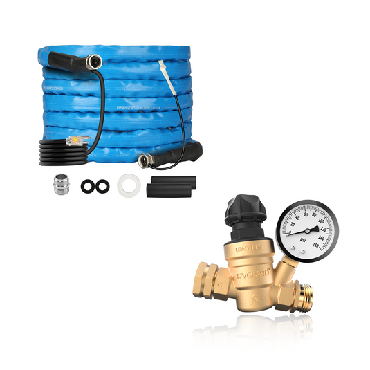 Winter RV Water Bundle: Heated Hose + Adjustable Pressure Regulator