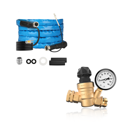 Winter RV Water Bundle: Heated Hose + Adjustable Pressure Regulator