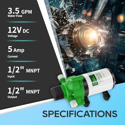 Fresh Water Pump 3.5 GPM with Strainer Filter and Adapters 12V - RVGUARD
