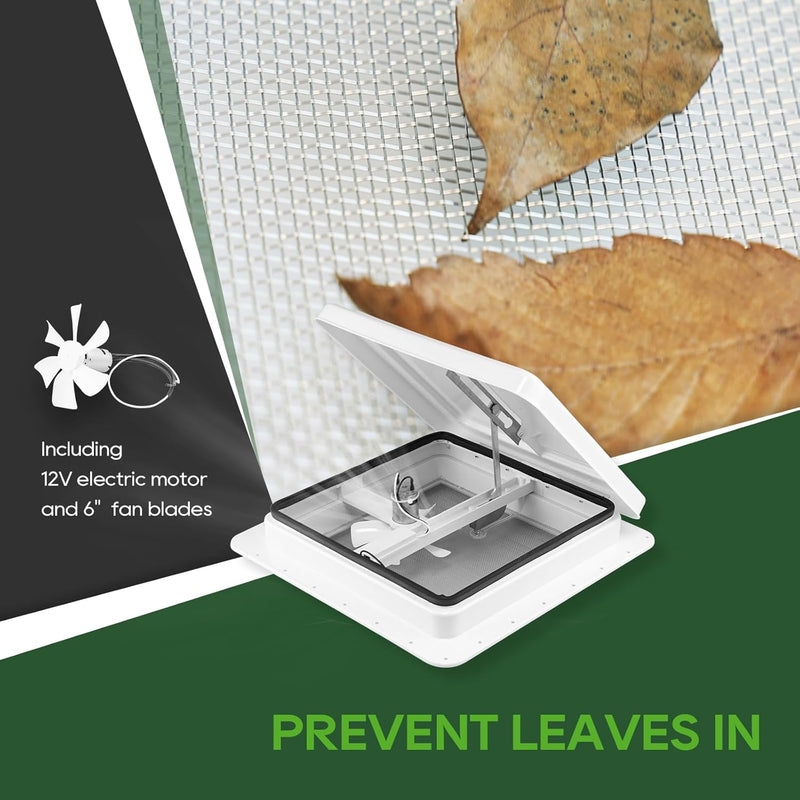 Load image into Gallery viewer, RVGUARD 14&quot; RV Roof Vent Fan - Prevent Leaves - Including 12V Eectric Motor and 6&quot; Fan B lades
