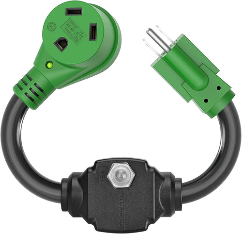 RV Adapter Cord with Overload Protector 30 Amp to 110 Volt NEMA TT-30R - RVGUARD
