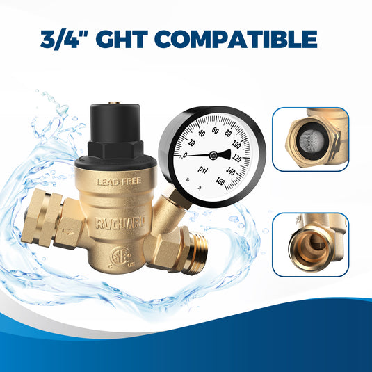 RV Water Pressure Regulator Valve with Adjustable Handle