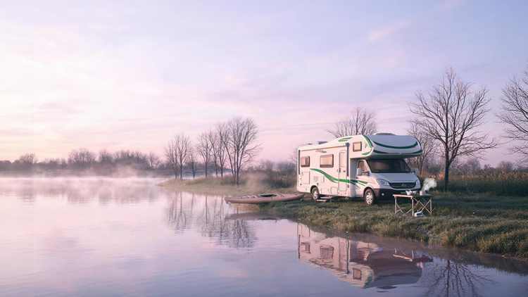 RVGUARD Autumn RV Camping by Misty Lake with Kayak - Shop RV Essentials - PC