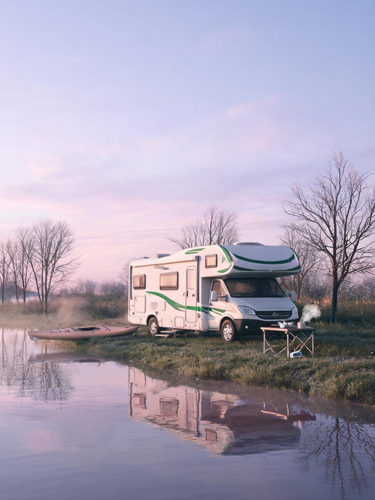 RVGUARD Autumn RV Camping by Misty Lake with Kayak - Shop RV Essentials - Mobile
